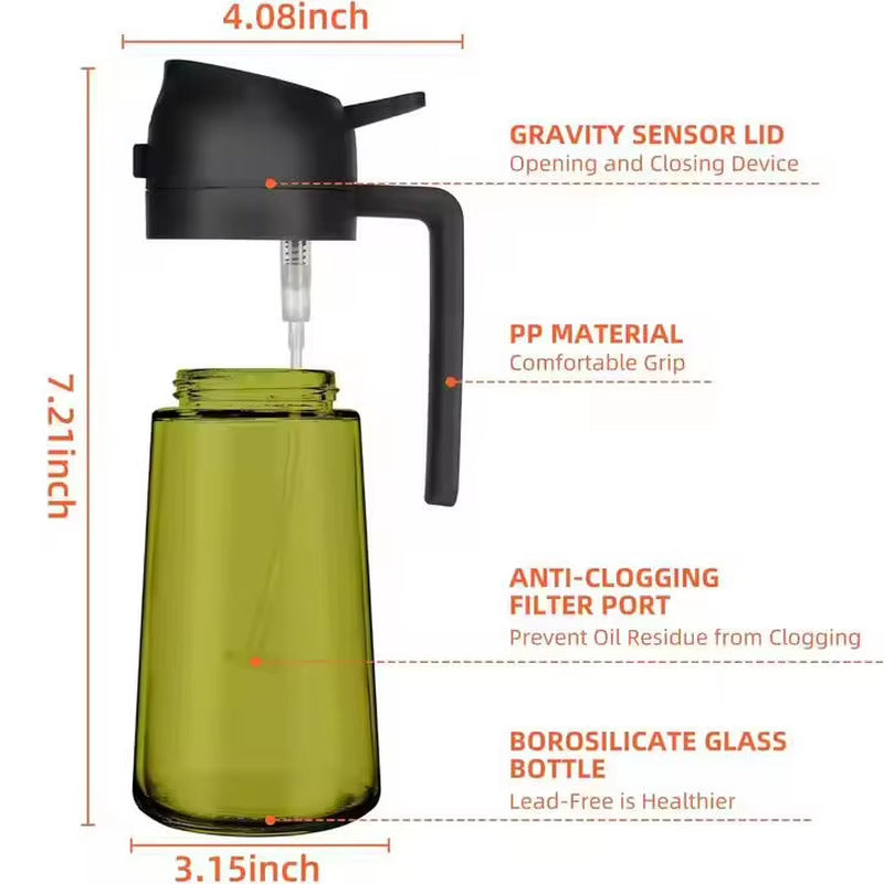 LOVFE New 16Oz Multifunction Glass Olive Oil Sprayers Mister Vinegar Dispenser Oil Spray Bottle 2 in 1 Oil Dispenser for Cooking