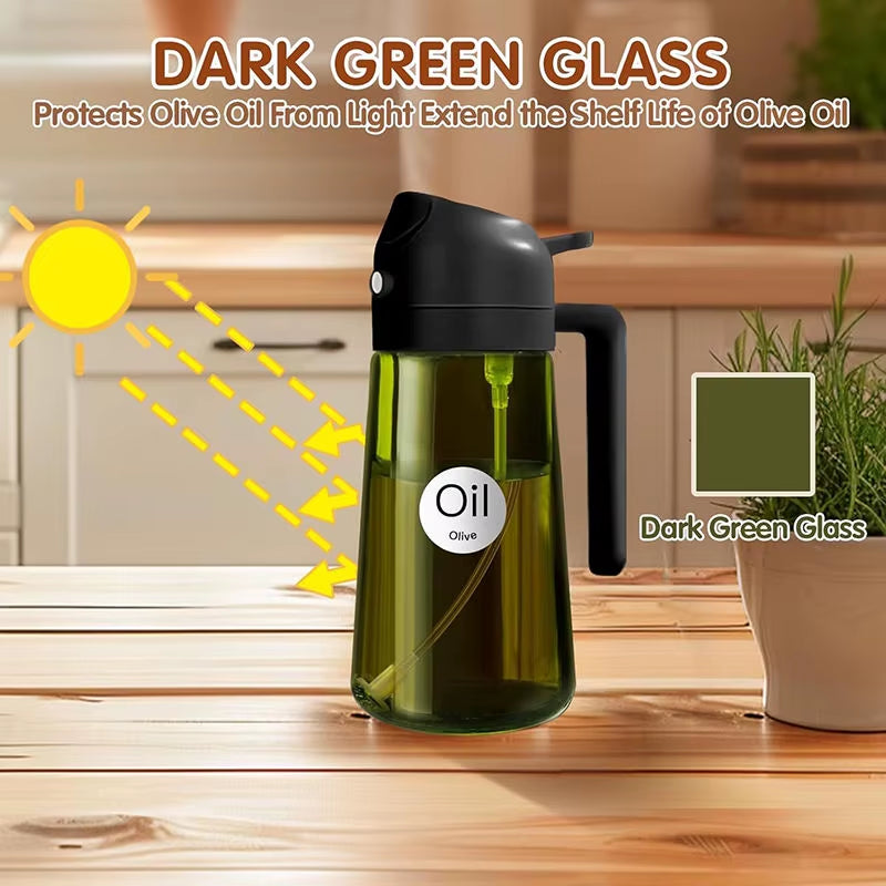 LOVFE New 16Oz Multifunction Glass Olive Oil Sprayers Mister Vinegar Dispenser Oil Spray Bottle 2 in 1 Oil Dispenser for Cooking