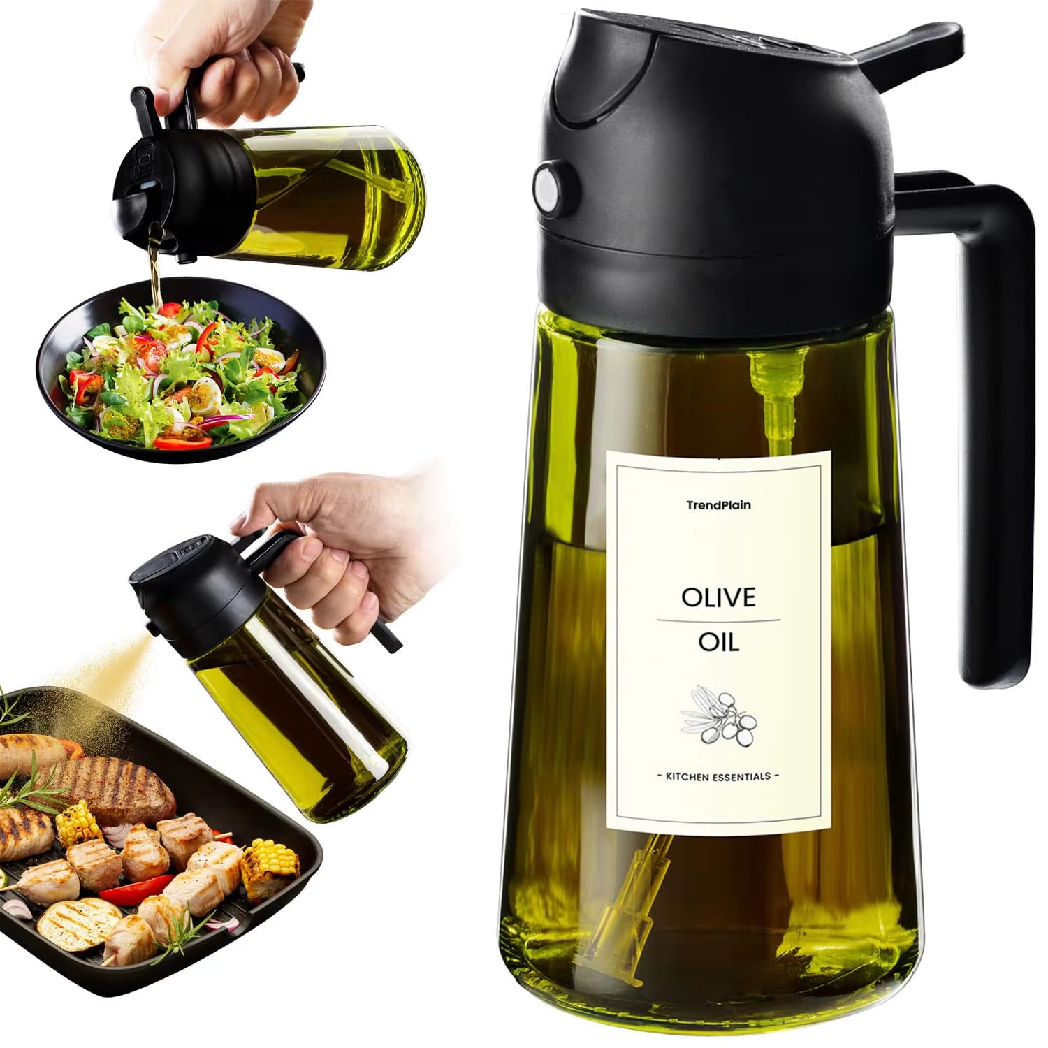 LOVFE New 16Oz Multifunction Glass Olive Oil Sprayers Mister Vinegar Dispenser Oil Spray Bottle 2 in 1 Oil Dispenser for Cooking
